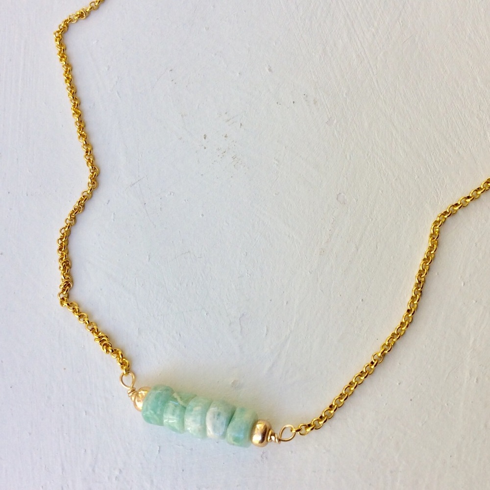 18k Gold Plated Necklace natural Amazonite gemstone